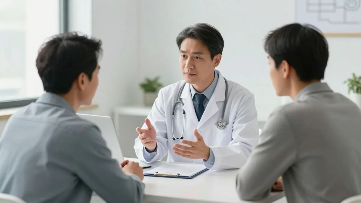 Médico ouvindo paciente sobre flacidez íntima.
