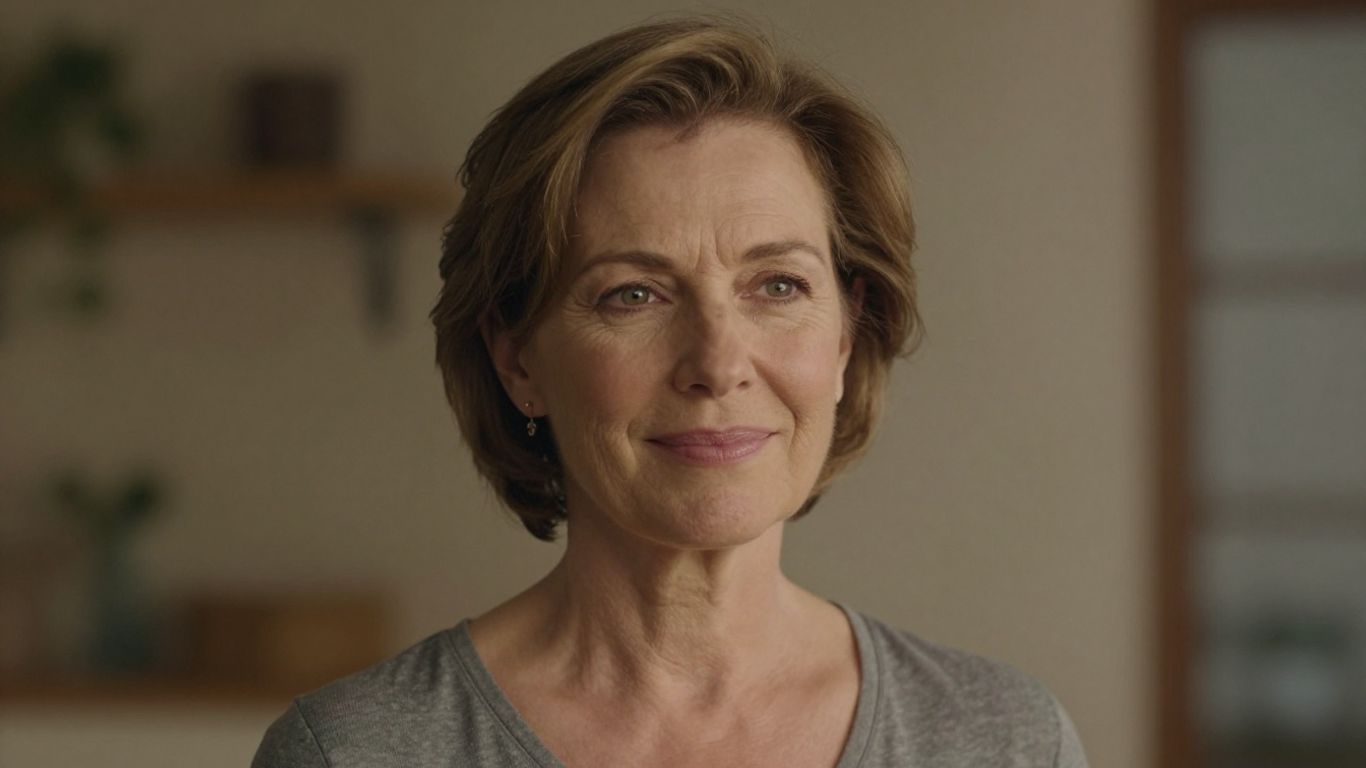 Mulher sorrindo durante a menopausa