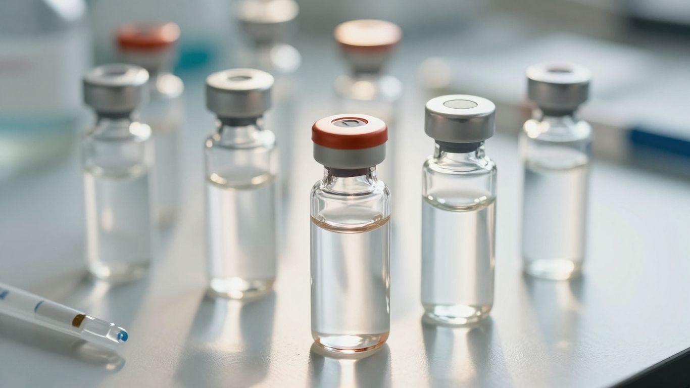Vários frascos de exames de sangue para hormônios.